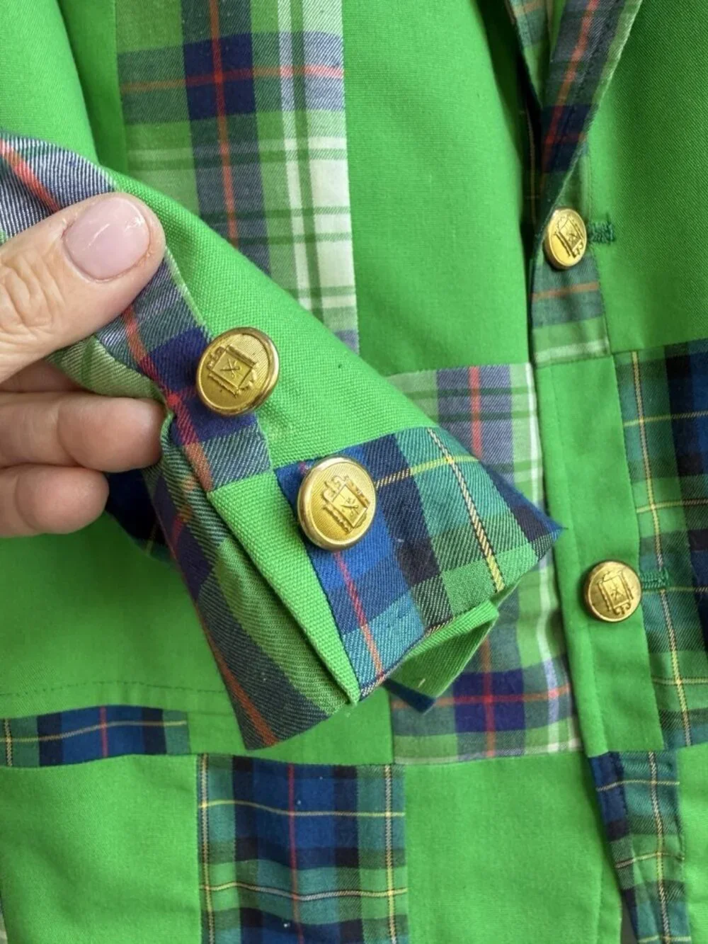 Vintage 80s Green tartan plaid patchwork preppy OLD MONEY tailored blazer 38